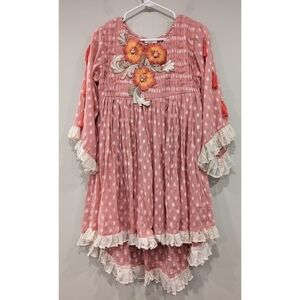 Cotton Ginny Pret-A-Porter Pink Pleated Ruffle Applique Dress Size XS